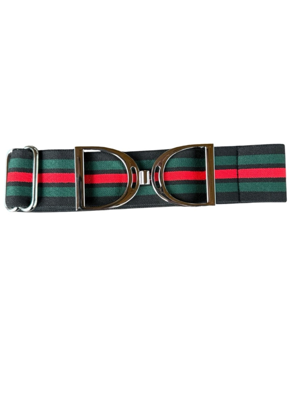 NWT Luxequine 1 1/2” Wide Black Red & Green Striped Belt w/Silver Stirrup Buckle